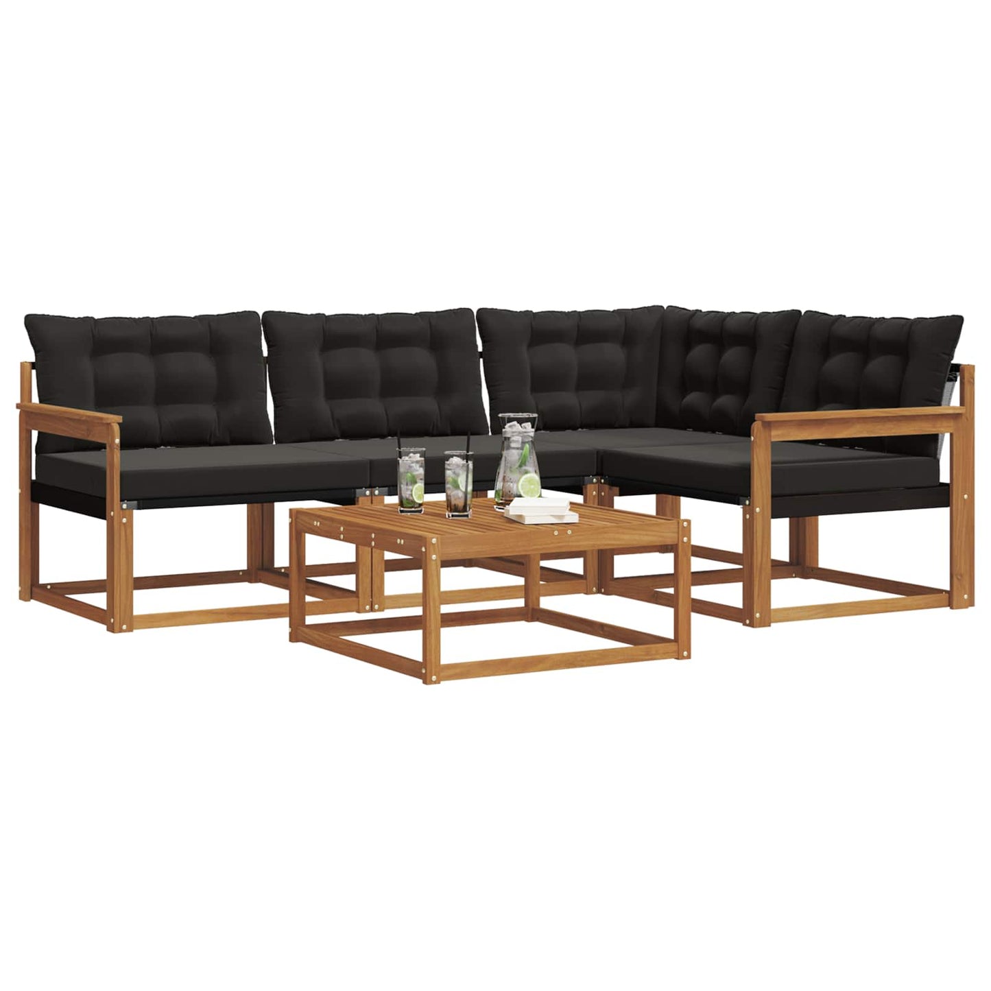 Set di divani da esterno con cuscino 5 pcs Naturale e Nero