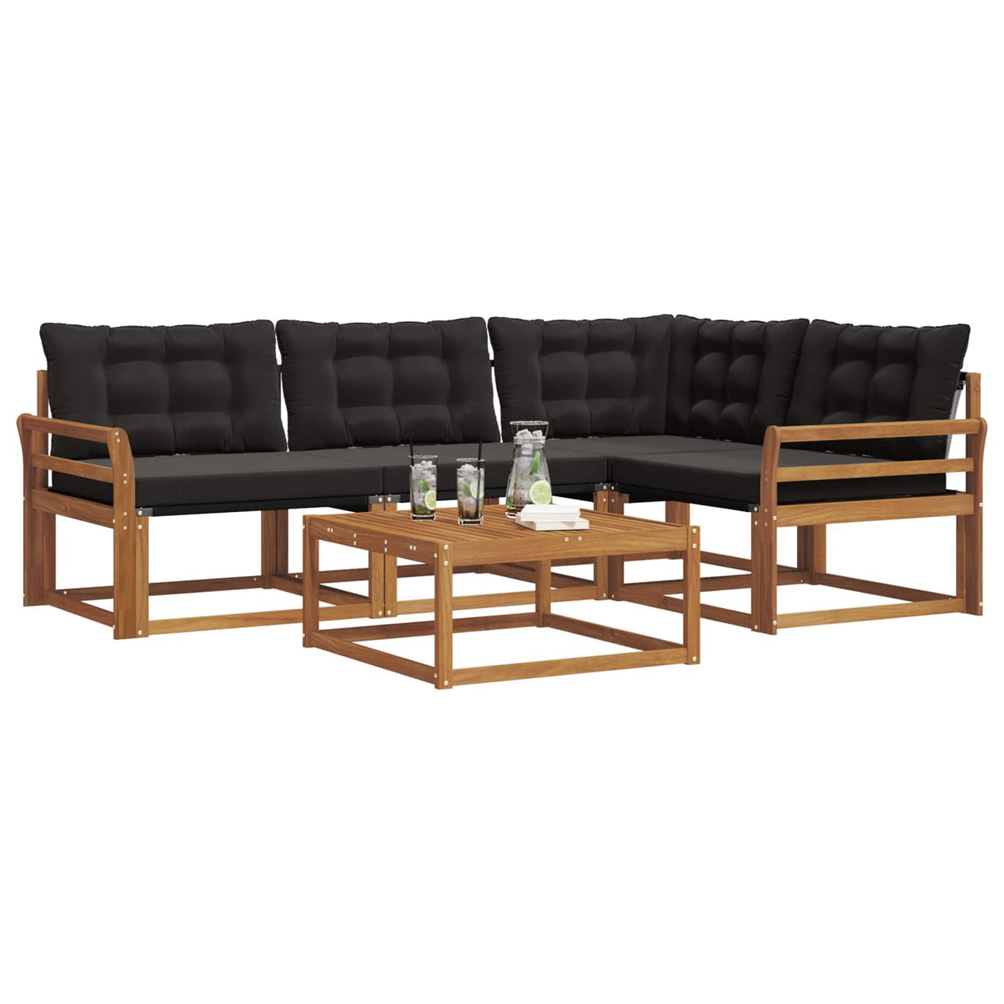 Set di divani da esterno con cuscino 5 pcs Naturale e Nero