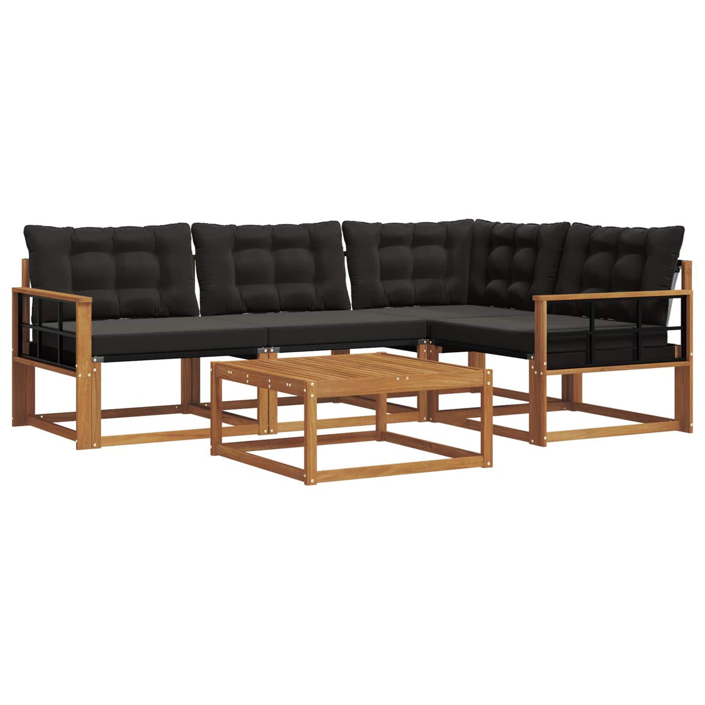 Set di divani da esterno con cuscino 5 pcs Naturale e Nero