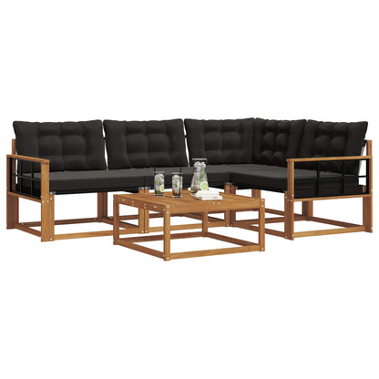 Set di divani da esterno con cuscino 5 pcs Naturale e Nero