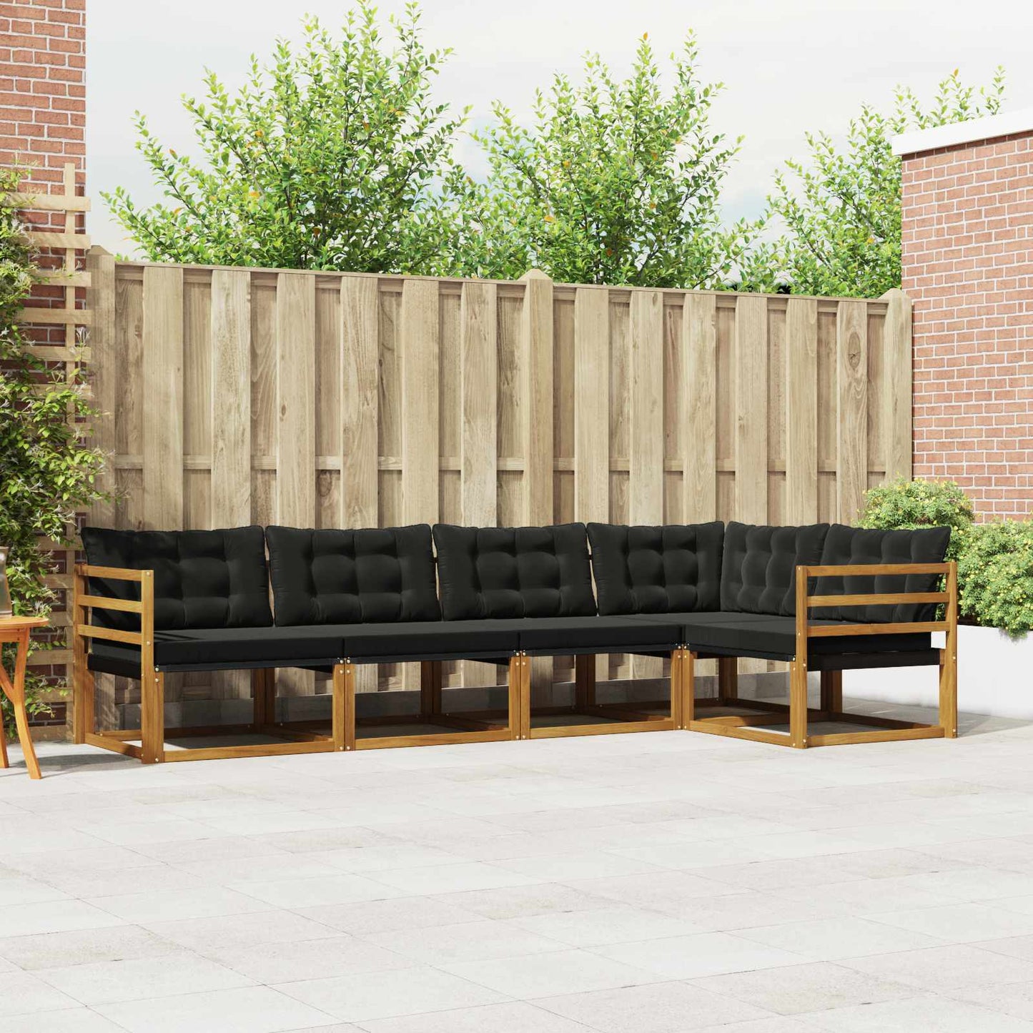 Set di divani da esterno con cuscino 5 pcs Naturale e Nero