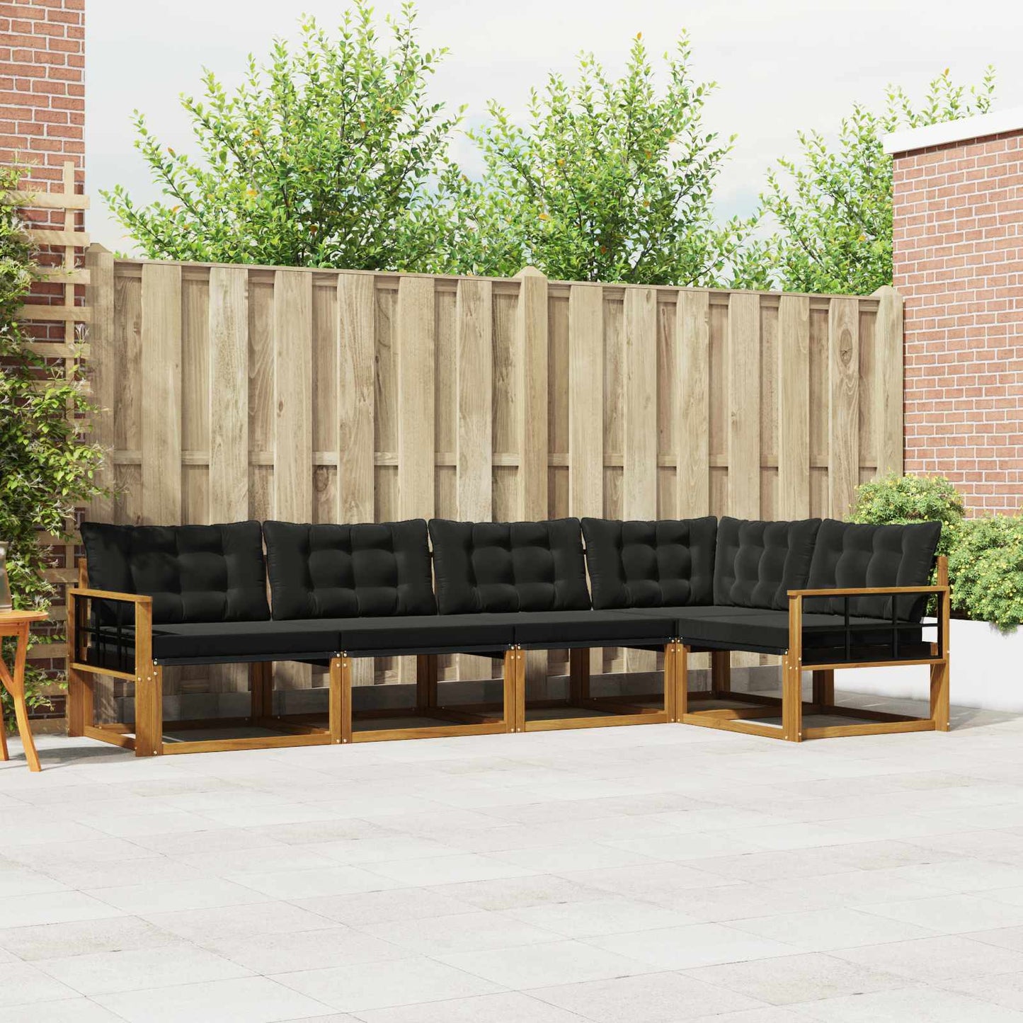 Set di divani da esterno con cuscino 5 pcs Naturale e Nero