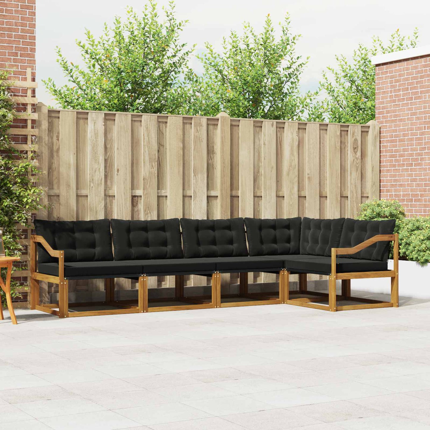 Set di divani da esterno con cuscino 5 pcs Naturale e Nero