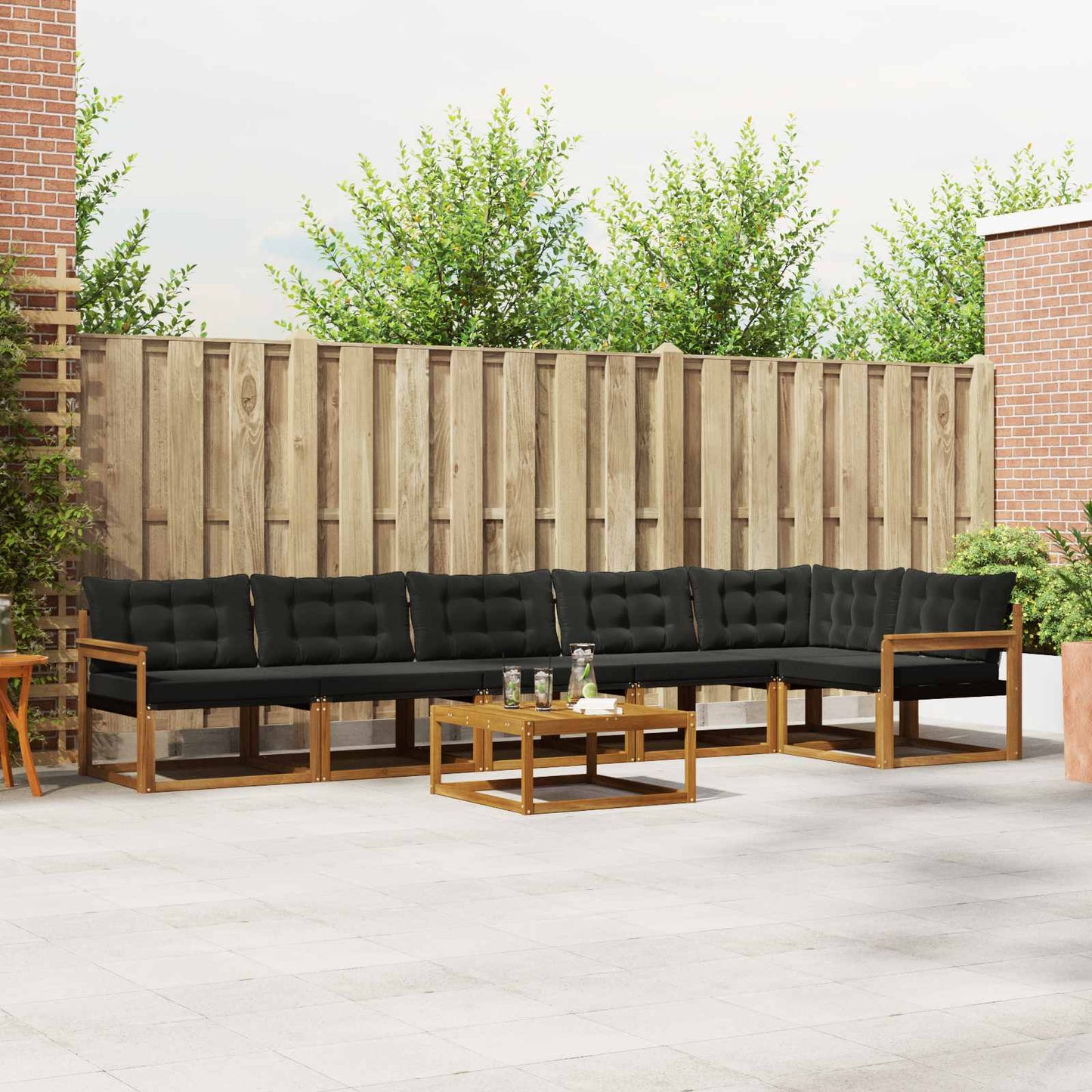 Set di divani da esterno con cuscino 7 pcs Naturale e Nero