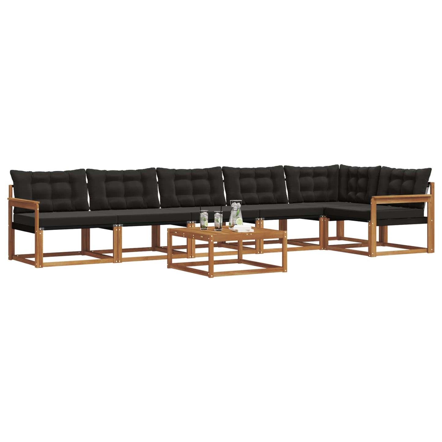 Set di divani da esterno con cuscino 7 pcs Naturale e Nero