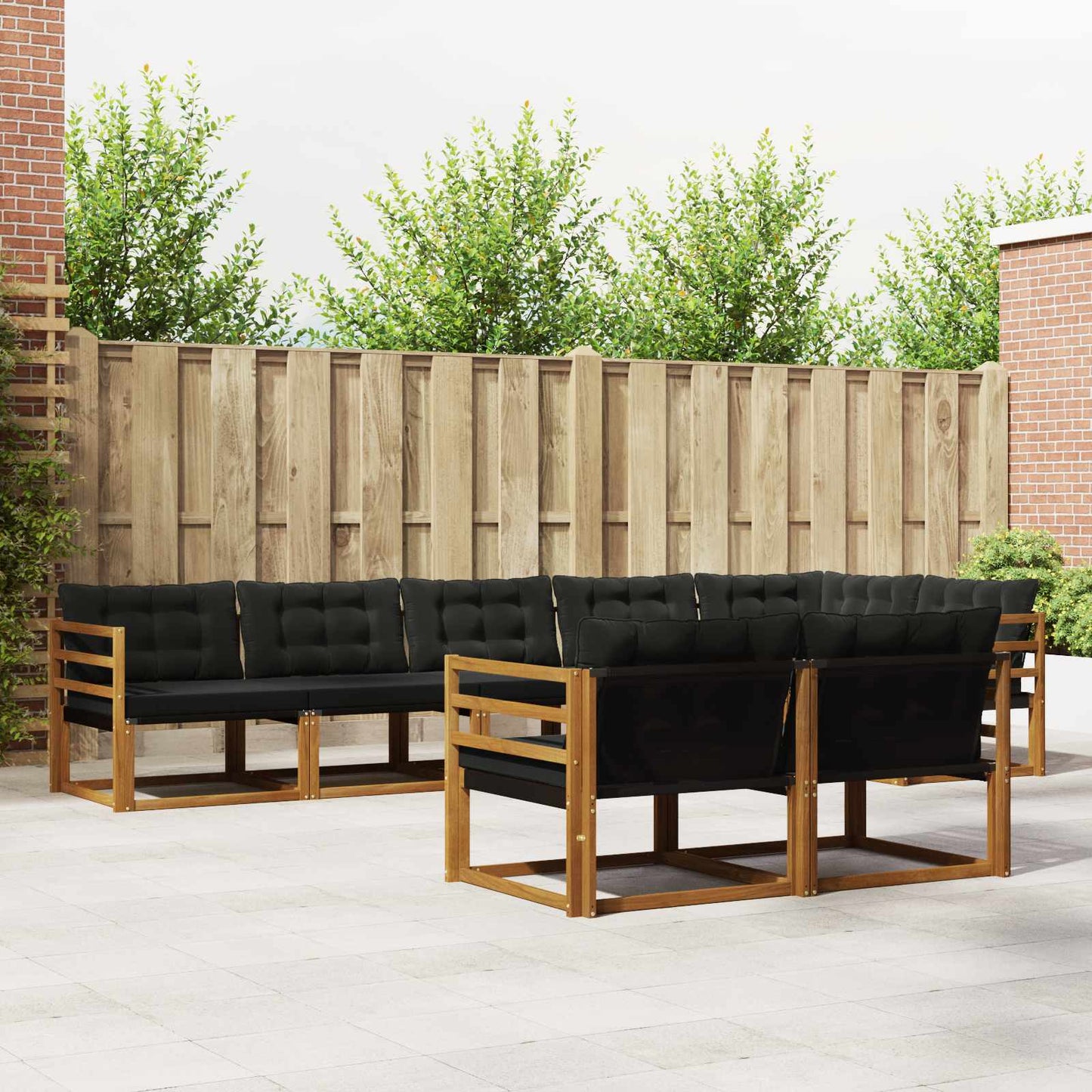 Set di divani da esterno con cuscino 8 pcs Naturale e Nero
