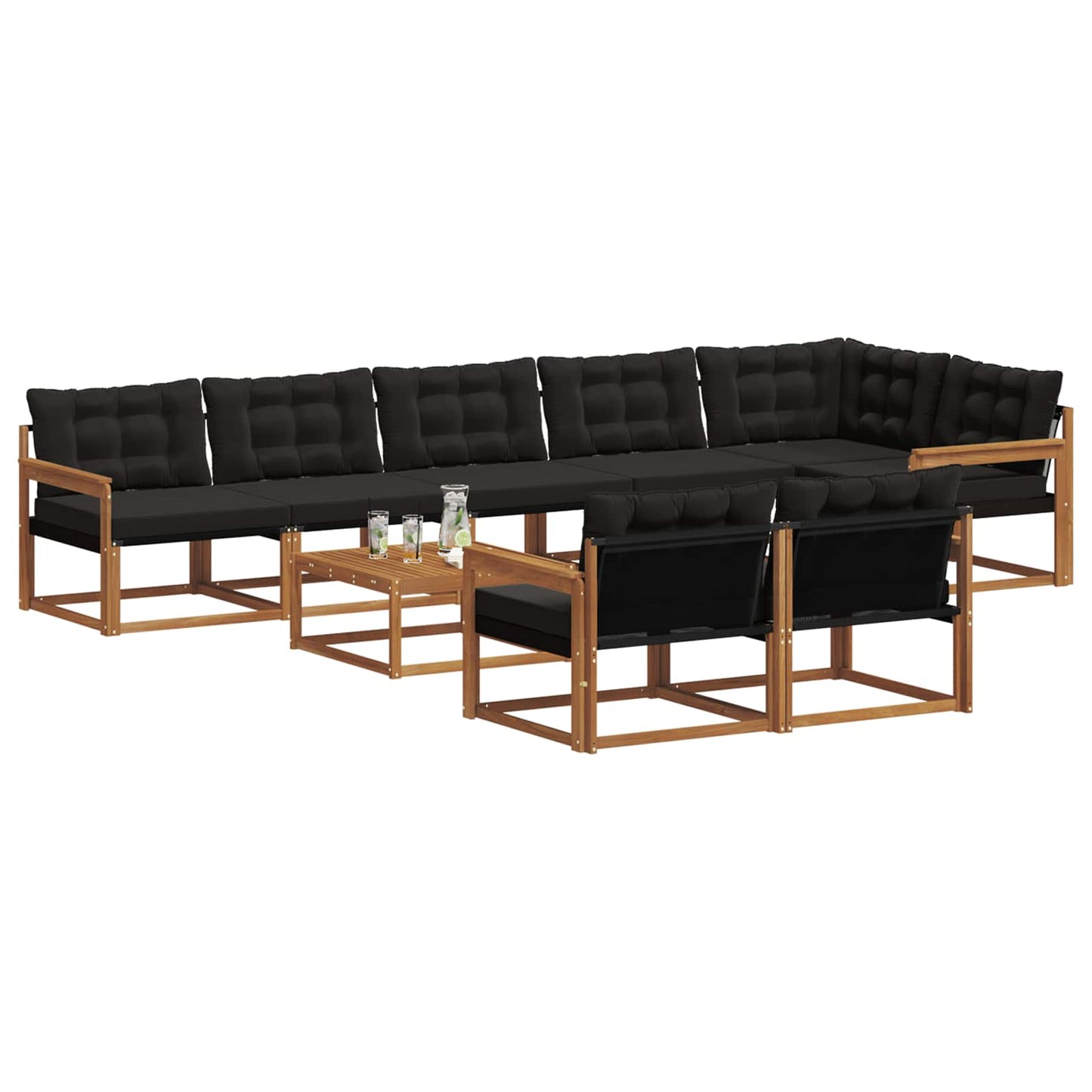 Set di divani da esterno con cuscino 9 pcs Naturale e Nero