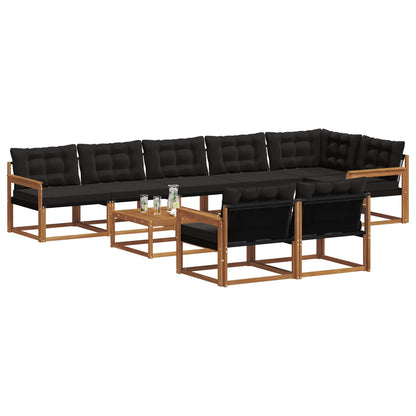 Set di divani da esterno con cuscino 9 pcs Naturale e Nero