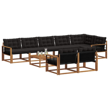 Set di divani da esterno con cuscino 9 pcs Naturale e Nero