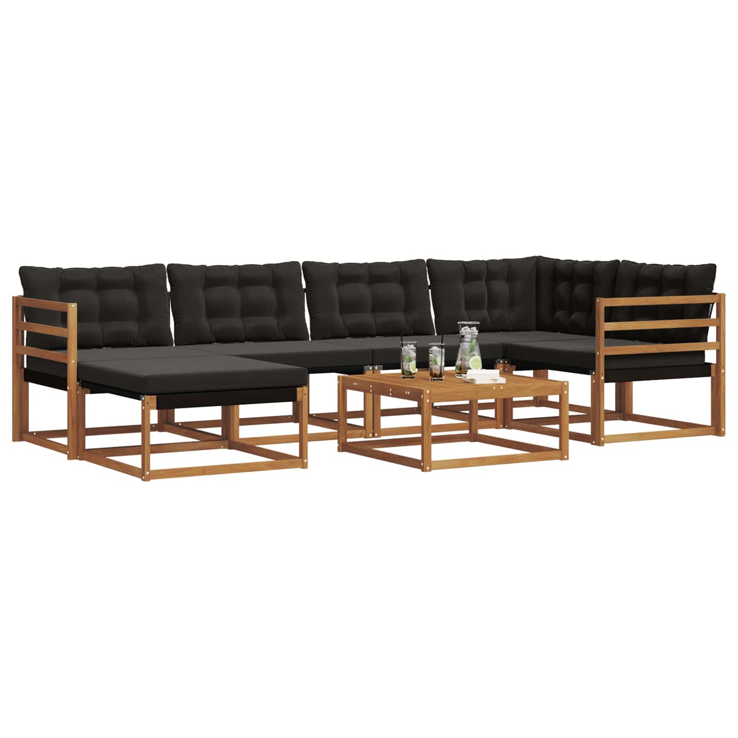 Set di divani da esterno con cuscino 19 pcs Naturale e Nero