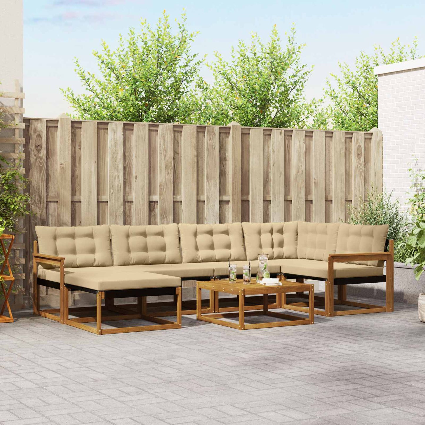 Set di divani da esterno con cuscino 19 pcs Naturale e Beige