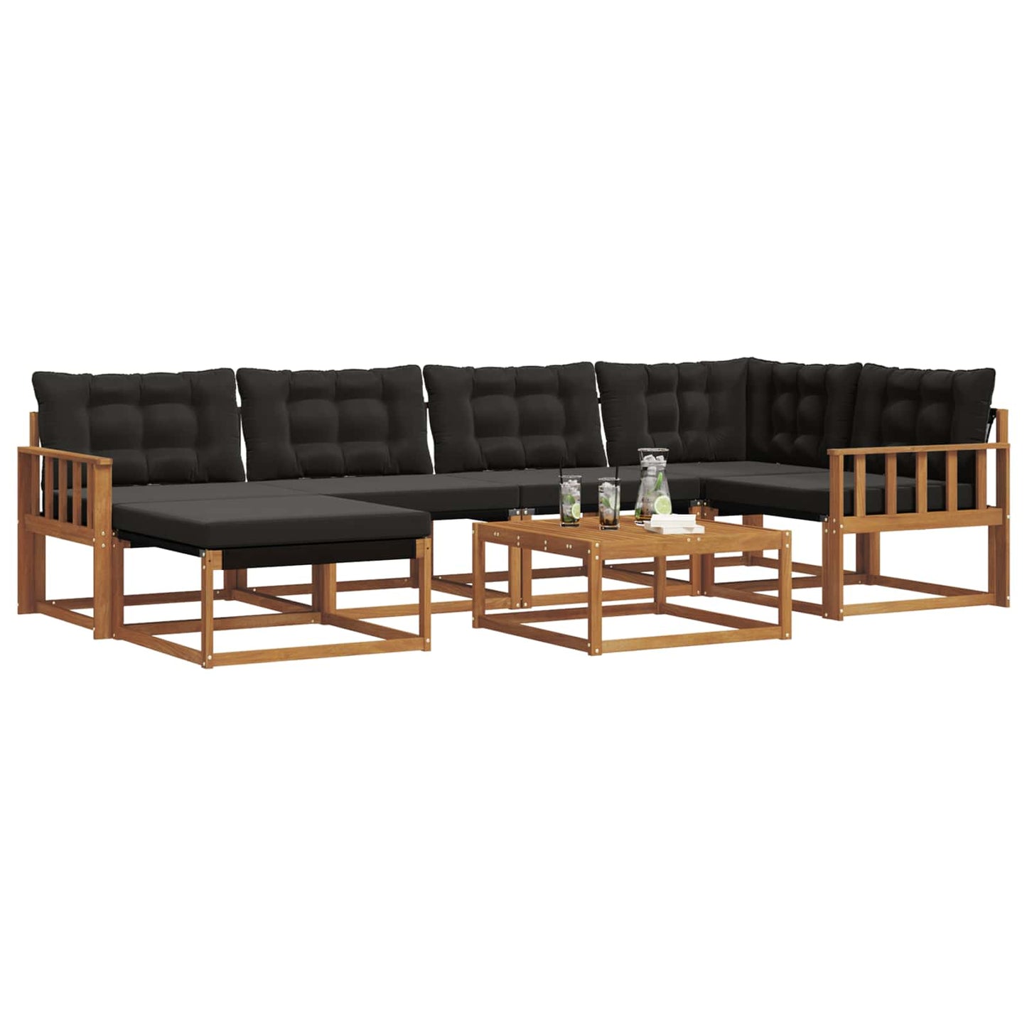 Set di divani da esterno con cuscino 19 pcs Naturale e Nero