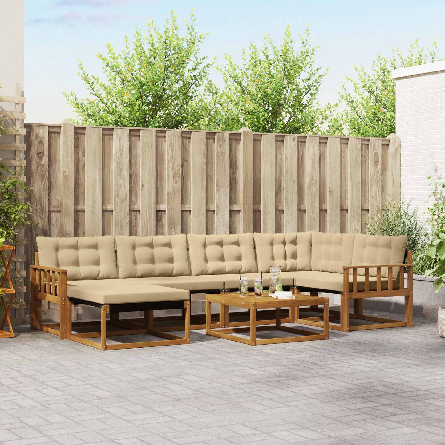 Set di divani da esterno con cuscino 19 pcs Naturale e Beige