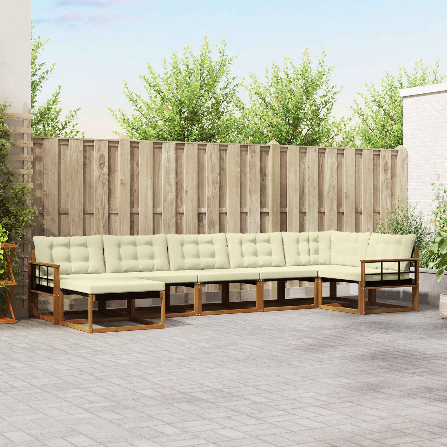 Set di divani da esterno con cuscino 21 pcs Naturale e Crema