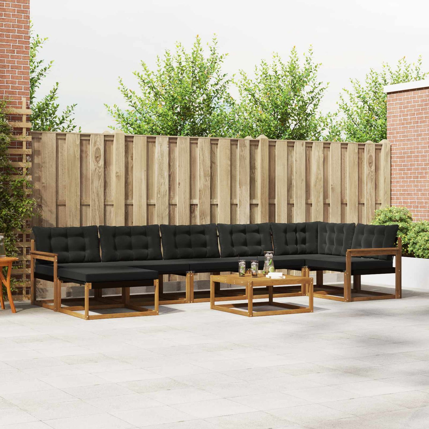 Set di divani da esterno con cuscino 22 pcs Naturale e Nero