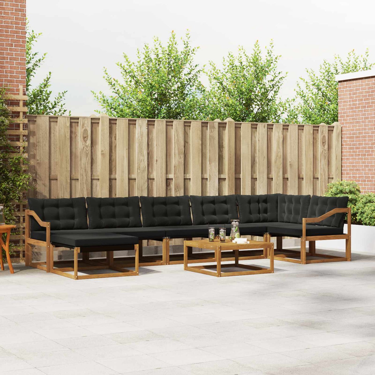Set di divani da esterno con cuscino 22 pcs Naturale e Nero