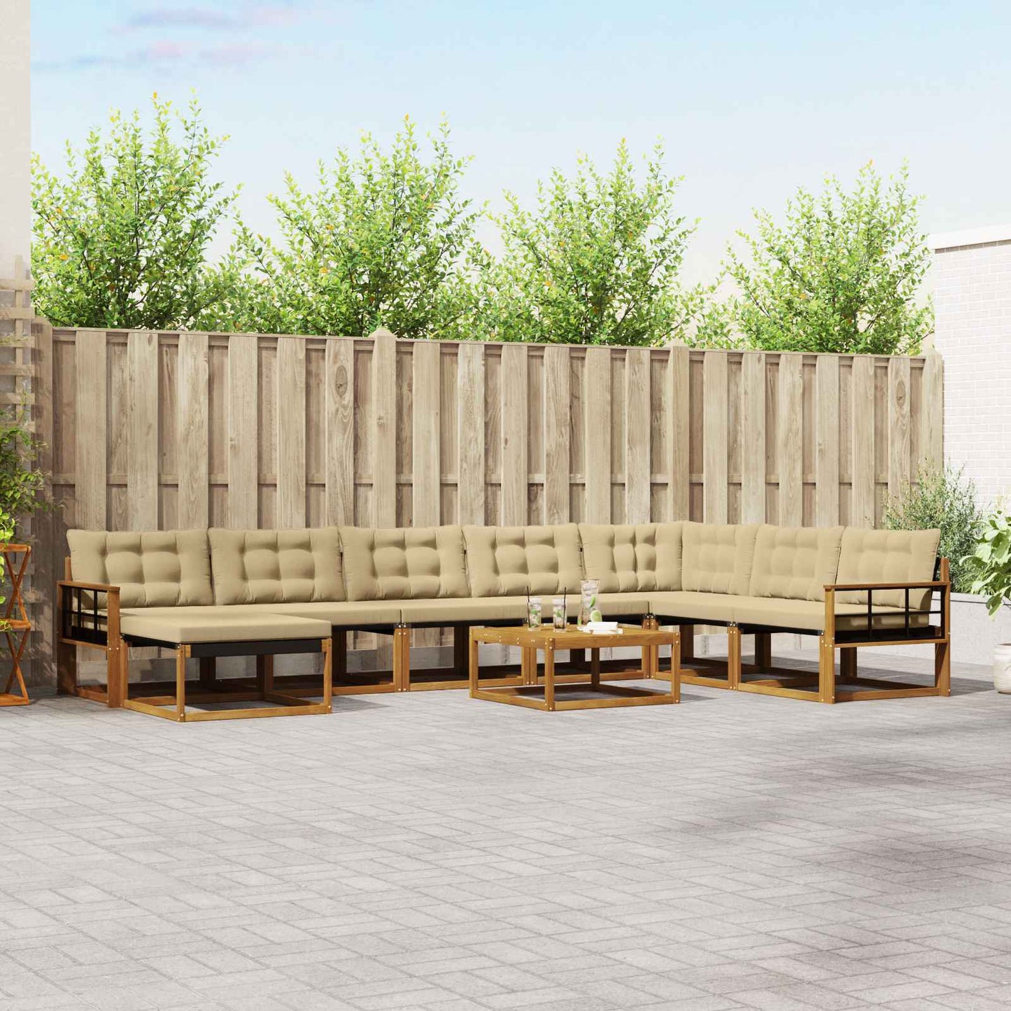Set di divani da esterno con cuscino 25 pcs Naturale e Beige