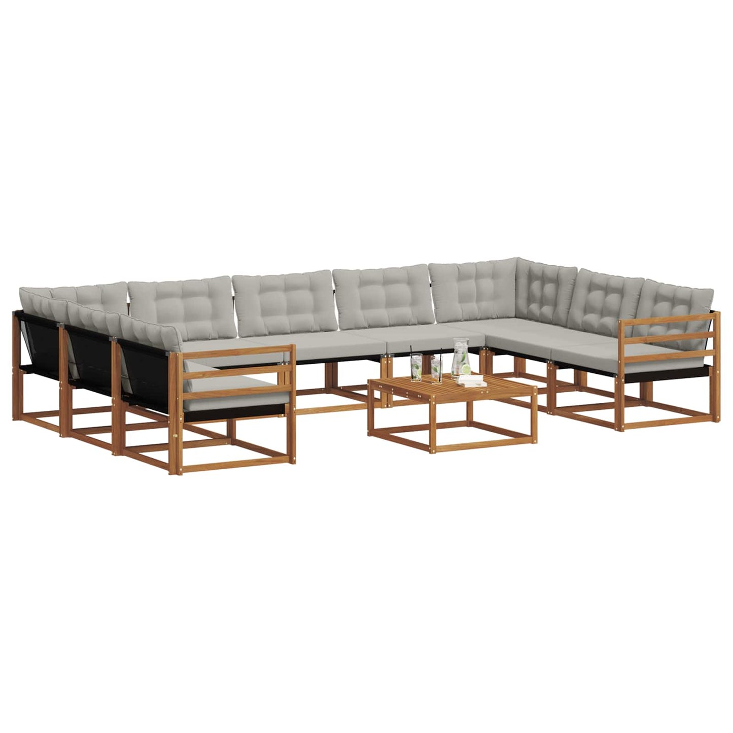 Set di divani da esterno 10 pcs Grigio Naturale e Chiaro