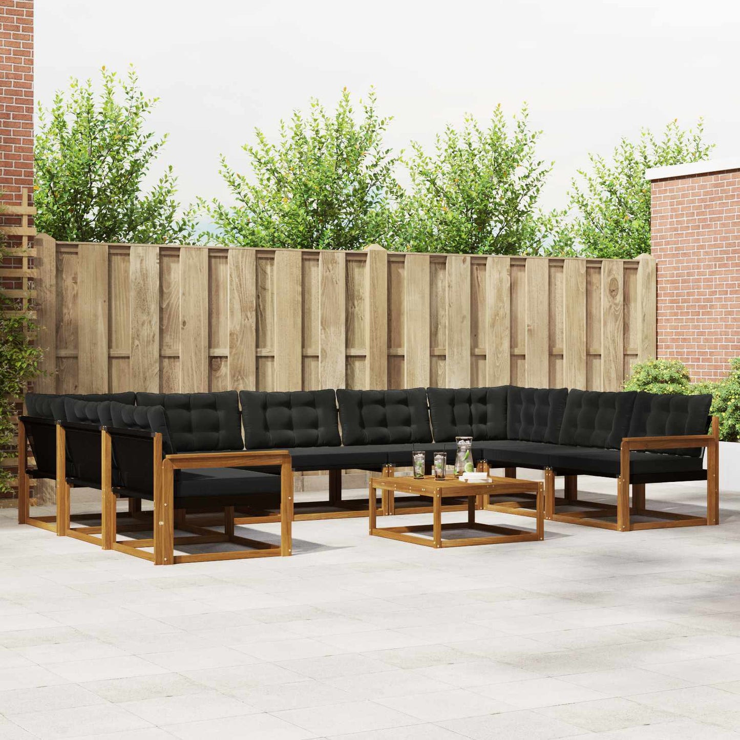 Set di divani da esterno con cuscino 10 pcs Naturale e Nero