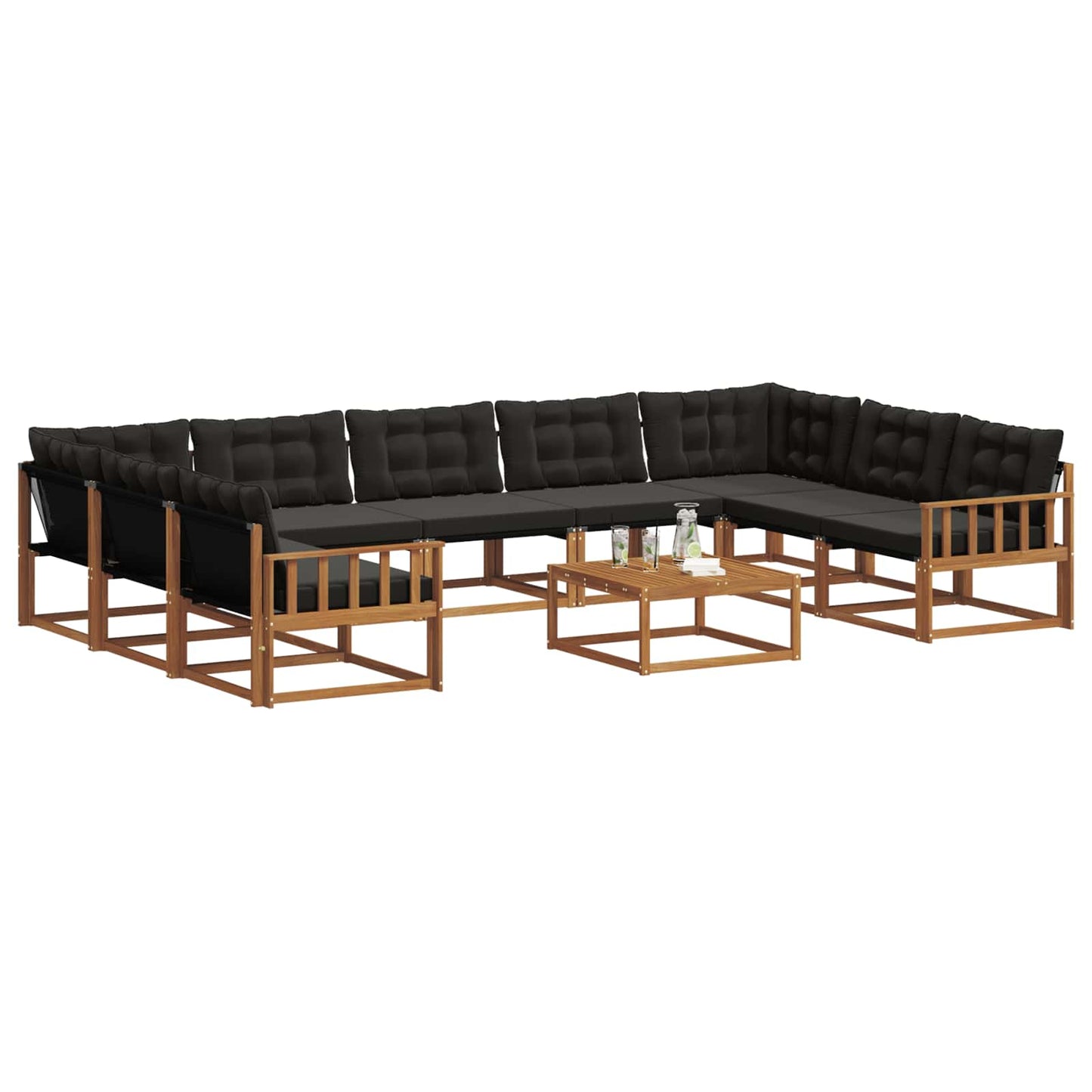 Set di divani da esterno con cuscino 10 pcs Naturale e Nero