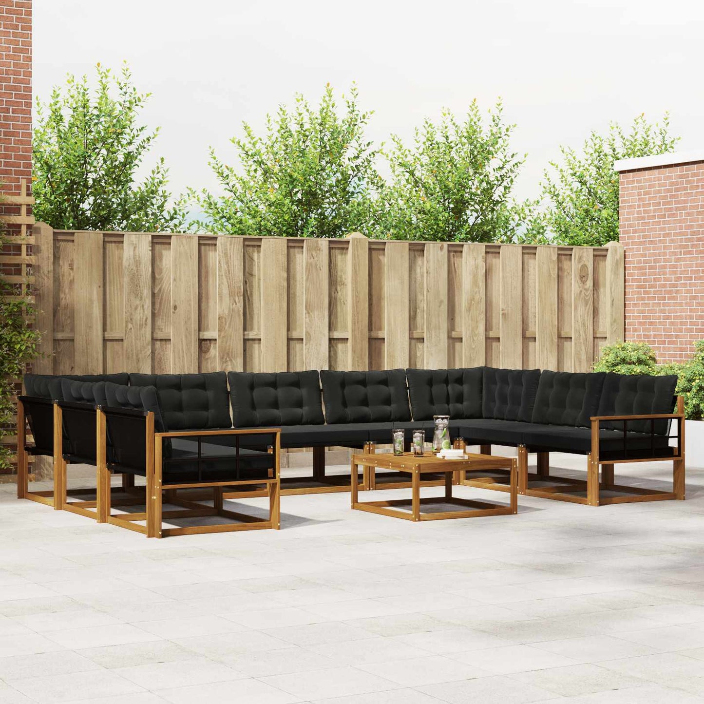 Set di divani da esterno con cuscino 10 pcs Naturale e Nero