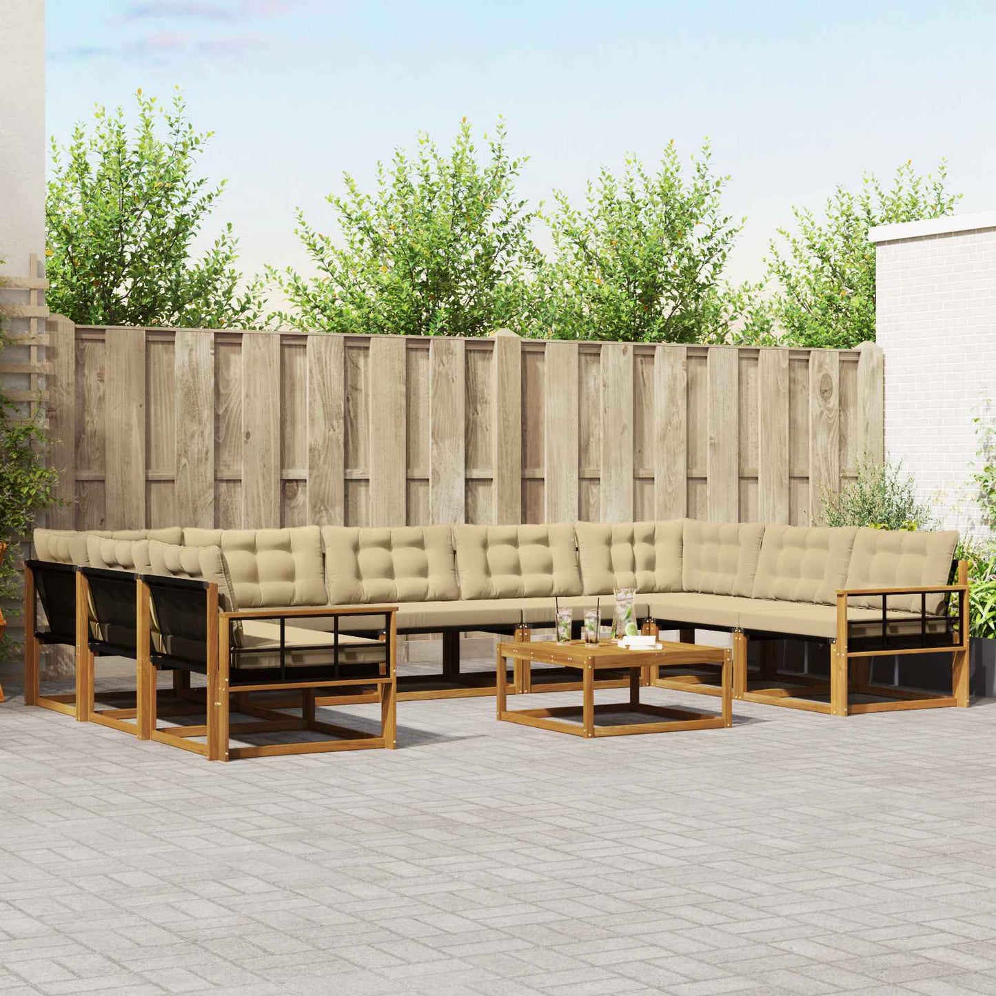 Set di divani da esterno con cuscino 10 pcs Naturale e Beige