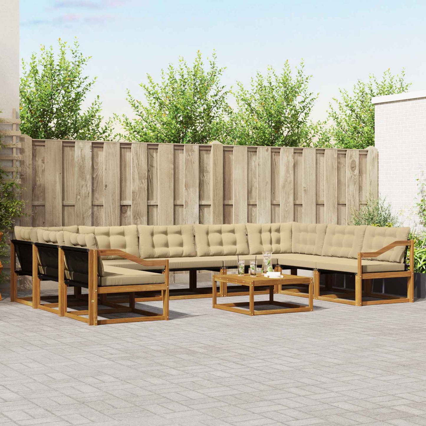 Set di divani da esterno con cuscino 10 pcs Naturale e Beige