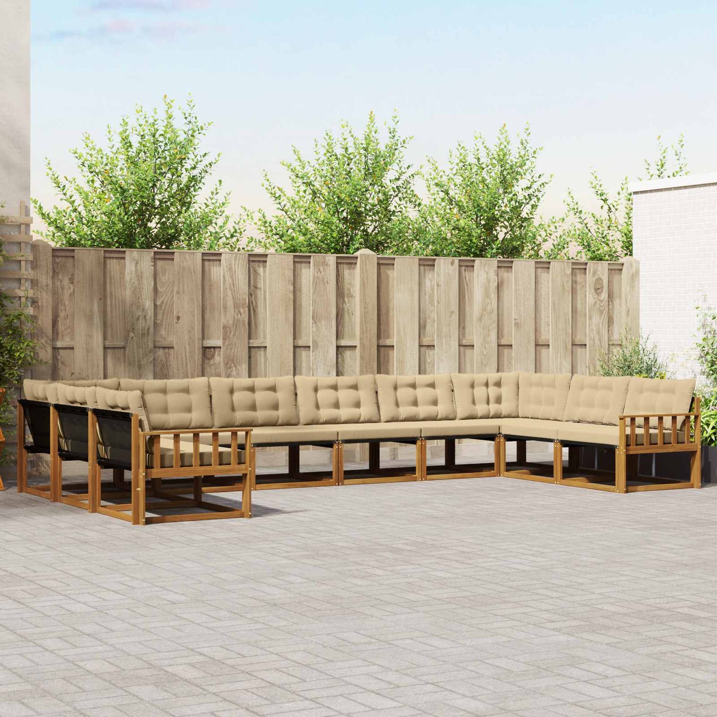 Set di divani da esterno con cuscino 10 pcs Naturale e Beige