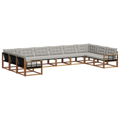 Set di divani da esterno 10 pcs Grigio Naturale e Chiaro