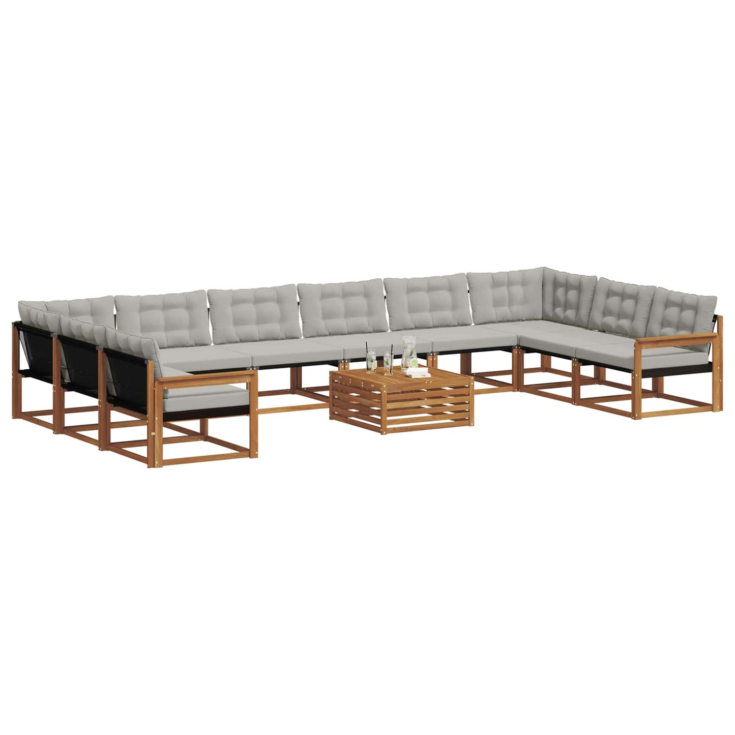 Set di divani da esterno 11 pcs Grigio Naturale e Chiaro