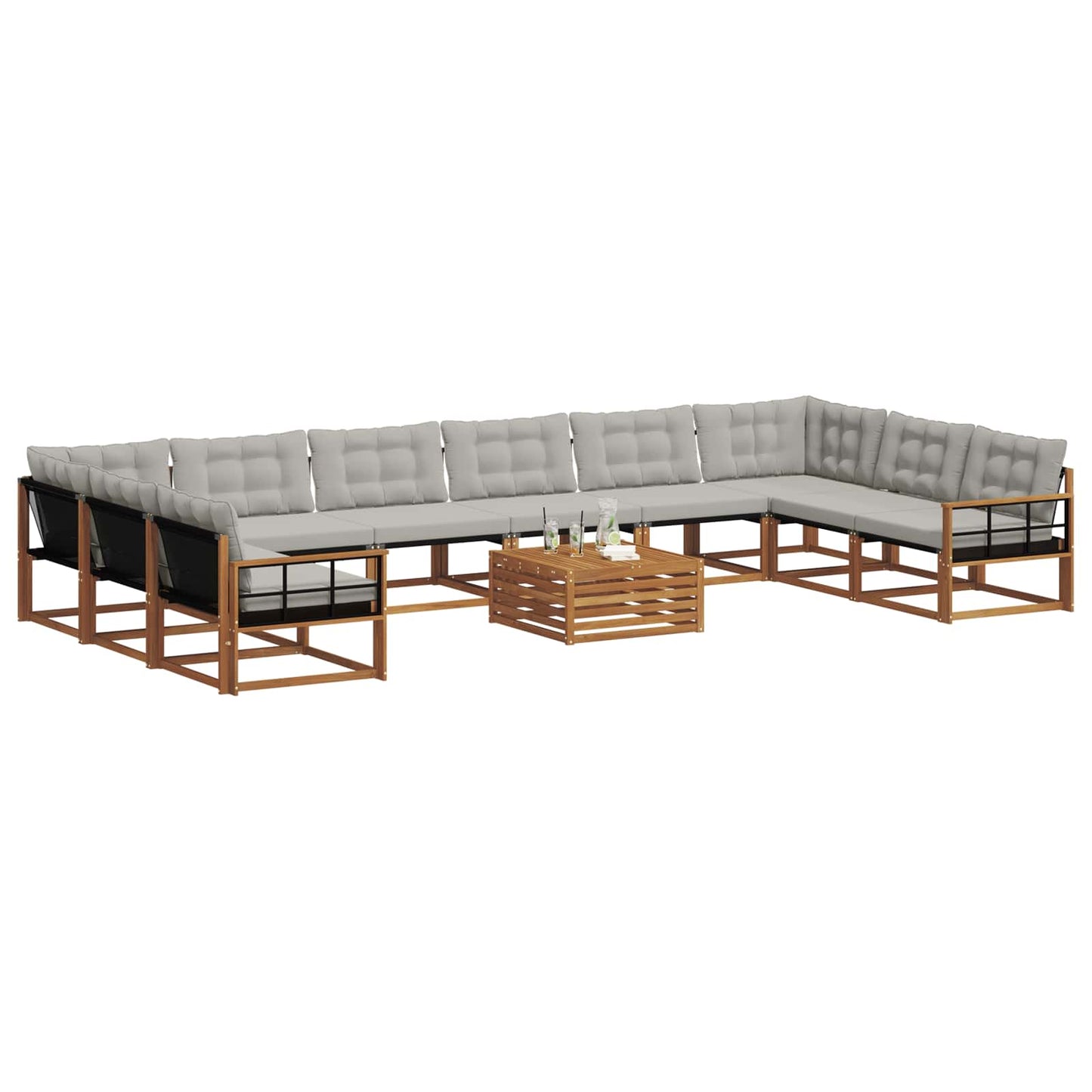 Set di divani da esterno 11 pcs Grigio Naturale e Chiaro