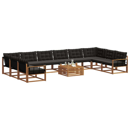 Set di divani da esterno con cuscino 11 pcs Naturale e Nero