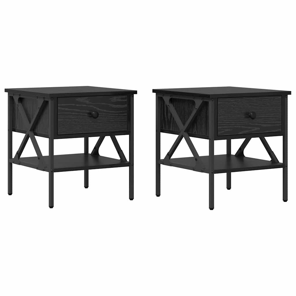Comodino con cassetto 2 pcs Rovere nero 40 x 42 x 45 cm