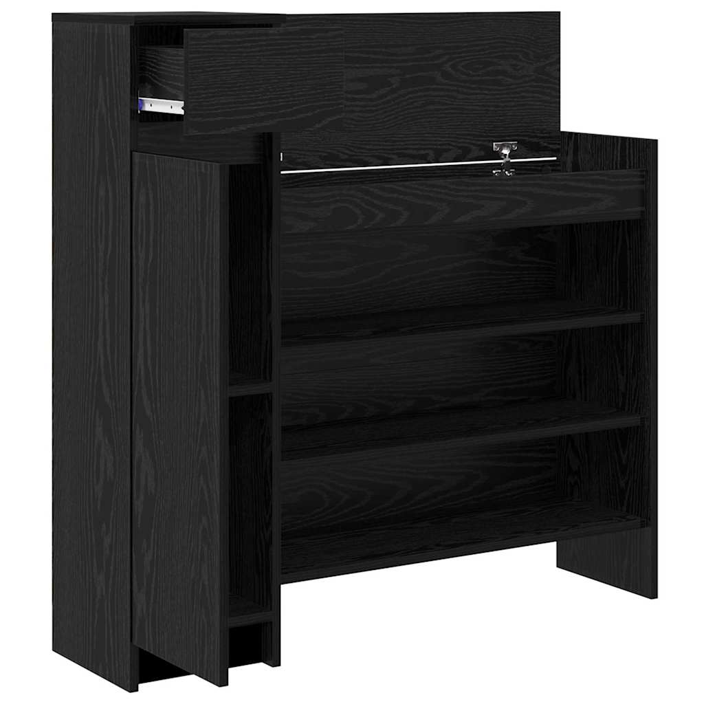 Mobile per scarpe con cassetto Rovere Nero 100,5 x 28 x 100 cm