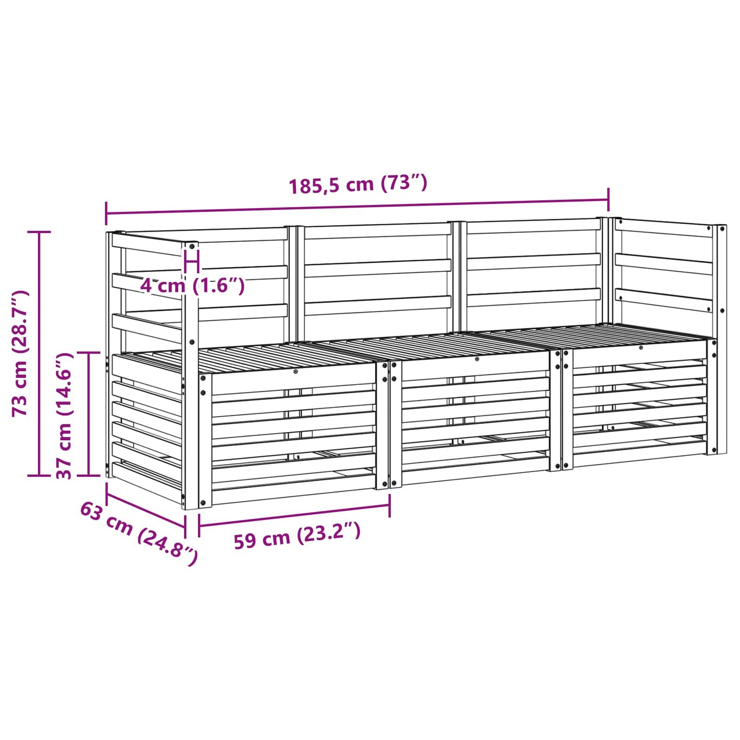 Set divani 3 pcs Naturale Legno di Acacia Massello
