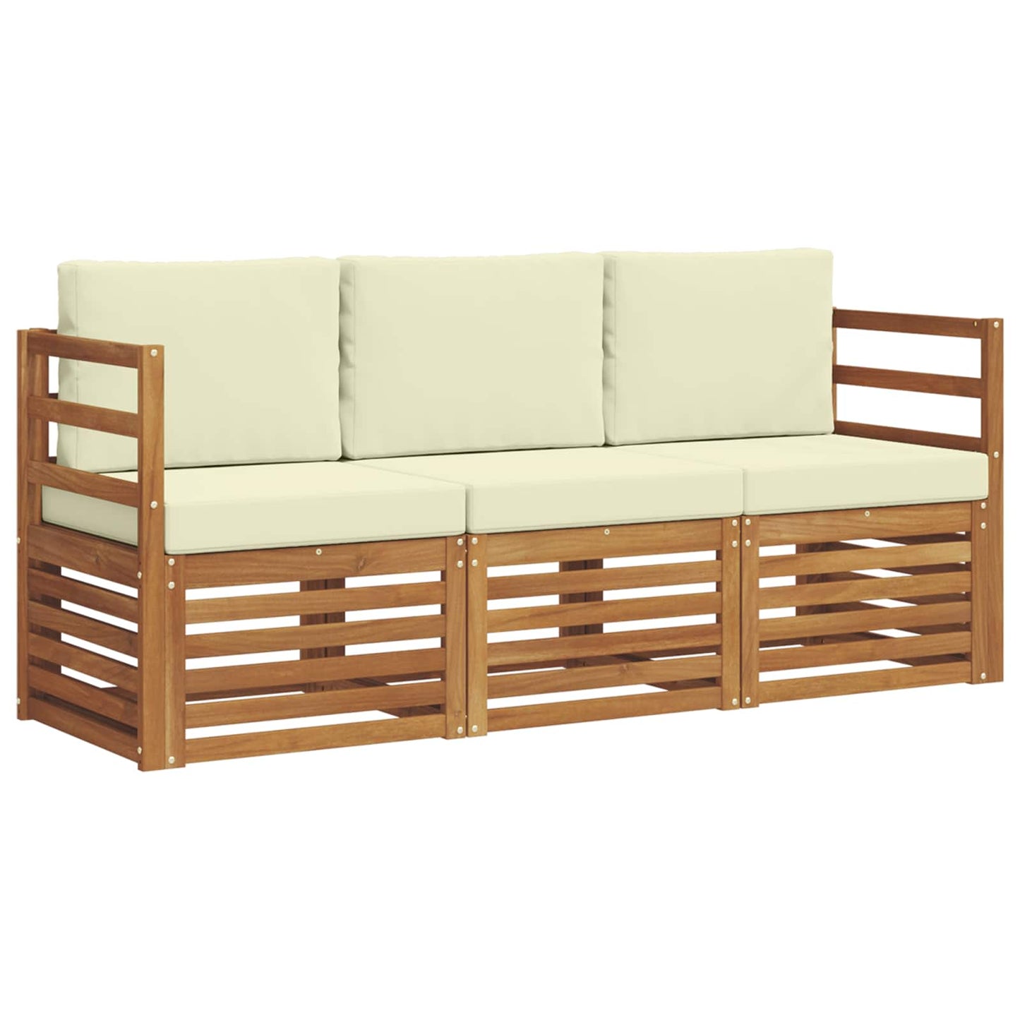 Set divani 3 pcs Naturale e Crema Legno di Acacia Massello