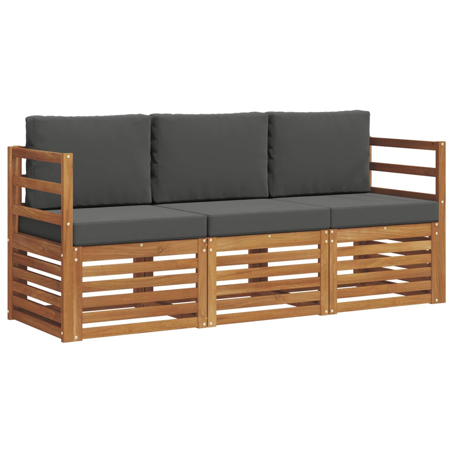 Set divani 3 pcs Naturale e Antracite Legno di Acacia Massello