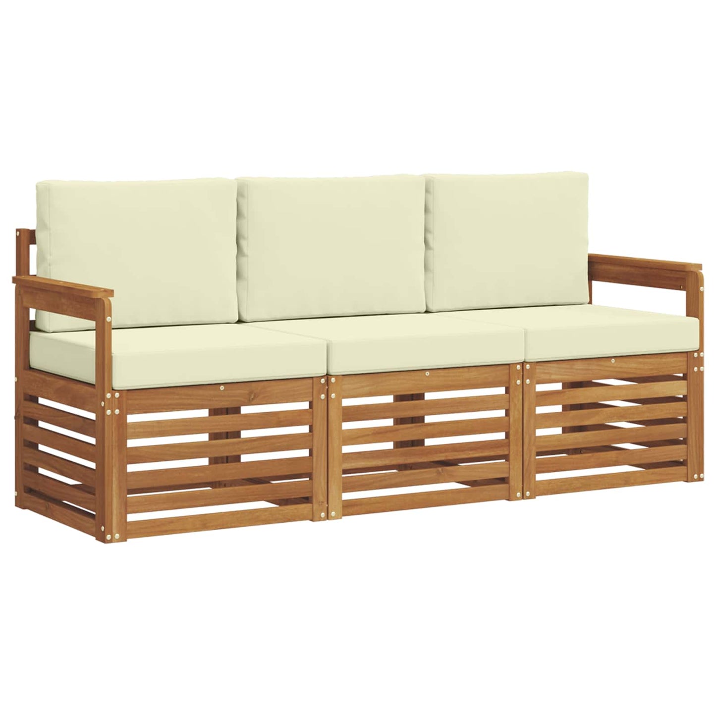Set divani 3 pcs Naturale e Crema Legno di Acacia Massello