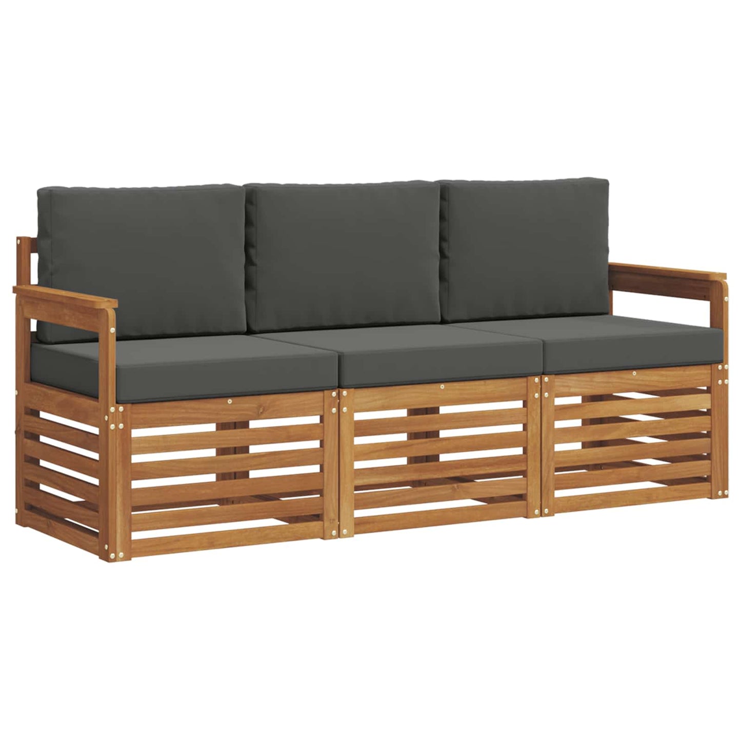 Set divani 3 pcs Naturale e Antracite Legno di Acacia Massello