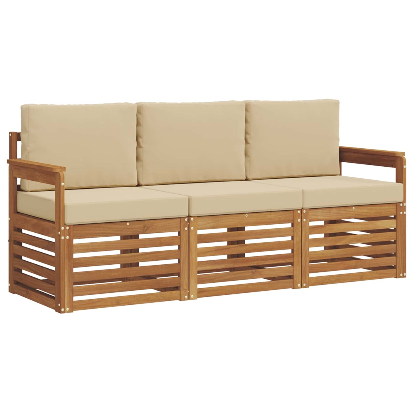 Set divani 3 pcs Naturale e Beige Legno di Acacia Massello