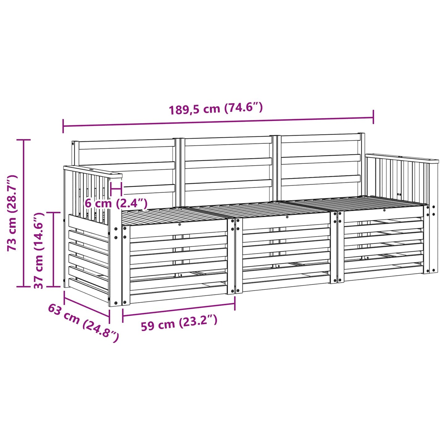 Set divani 3 pcs Naturale Legno di Acacia Massello