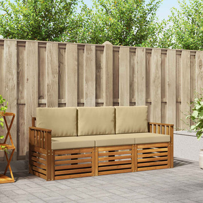 Set divani 3 pcs Naturale e Beige Legno di Acacia Massello