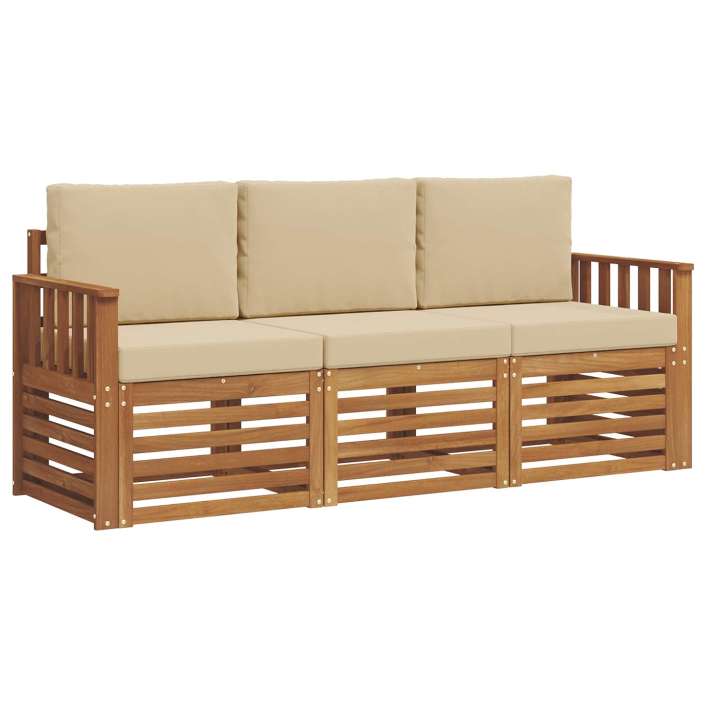 Set divani 3 pcs Naturale e Beige Legno di Acacia Massello
