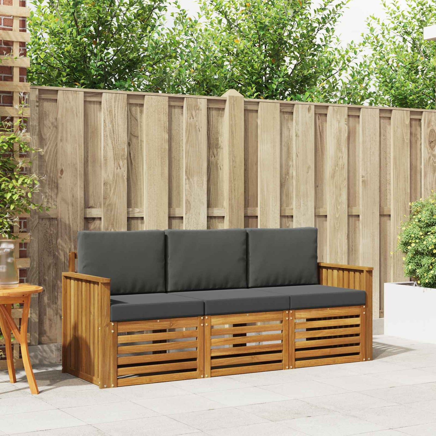 Set divani 3 pcs Naturale e Antracite Legno di Acacia Massello