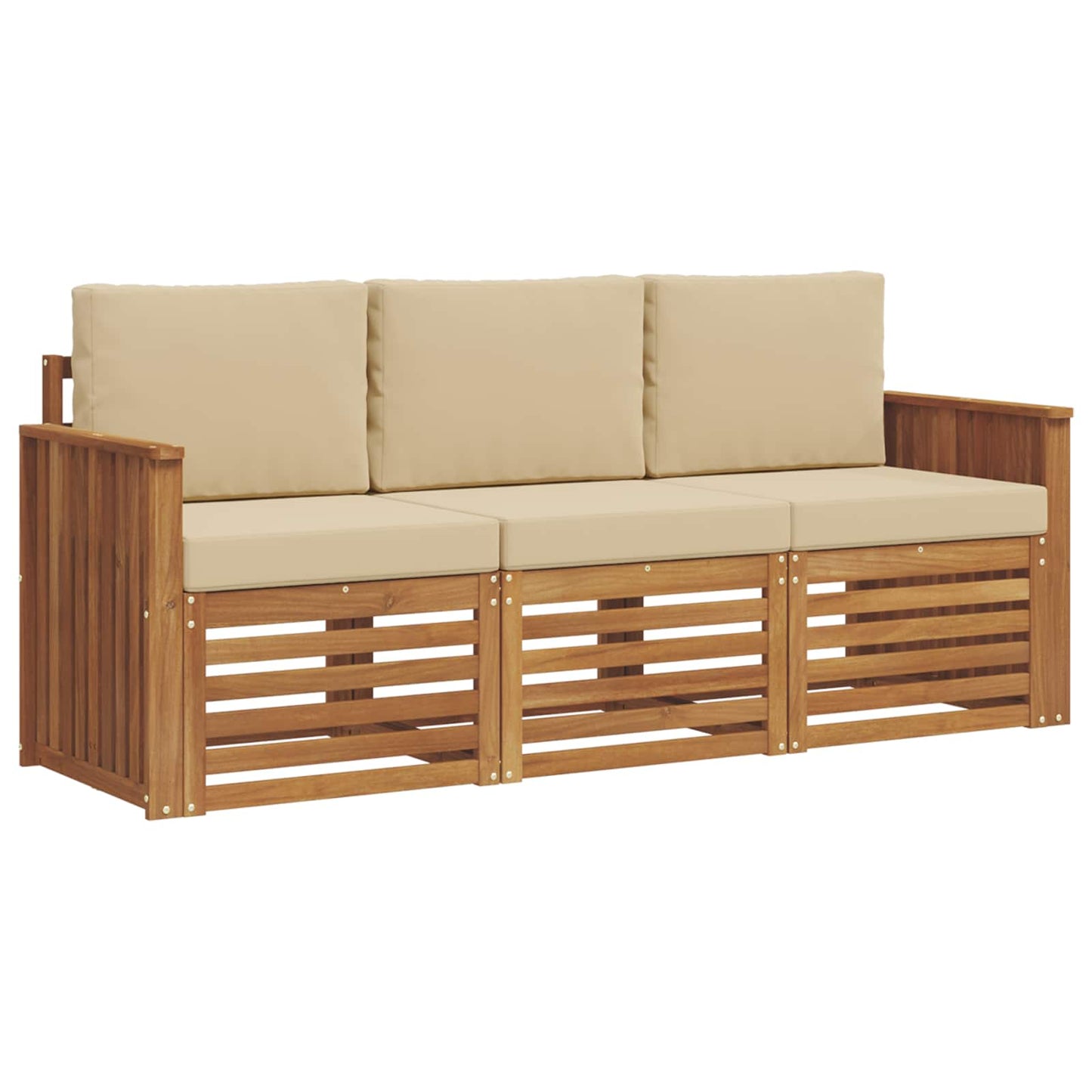 Set divani 3 pcs Naturale e Beige Legno di Acacia Massello