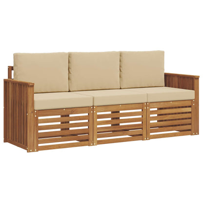 Set divani 3 pcs Naturale e Beige Legno di Acacia Massello
