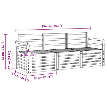 Set divani 3 pcs Naturale Legno di Acacia Massello