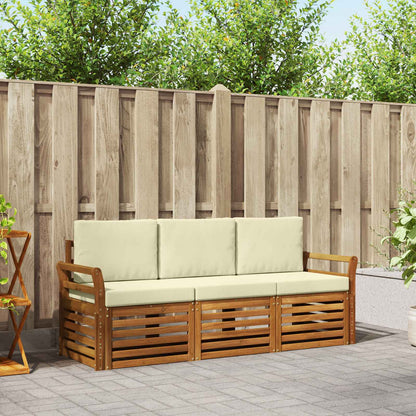 Set divani 3 pcs Naturale e Crema Legno di Acacia Massello