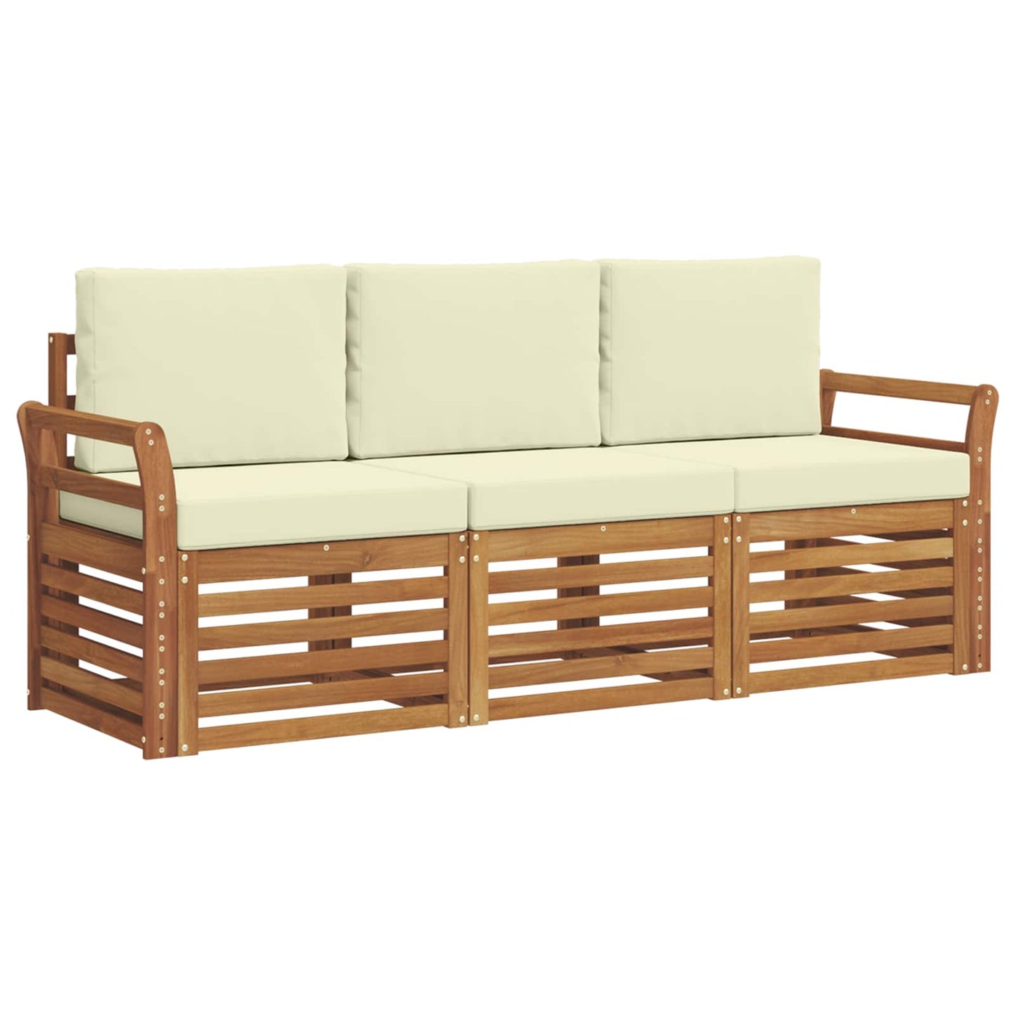 Set divani 3 pcs Naturale e Crema Legno di Acacia Massello