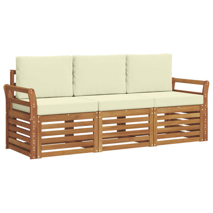 Set divani 3 pcs Naturale e Crema Legno di Acacia Massello